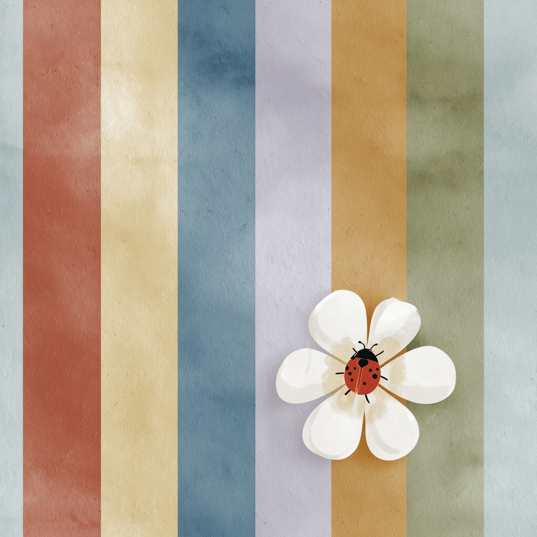 Pastel Vertical Stripes Wallpaper Vintage Texture White Flower Decorative Mural pattern artwork