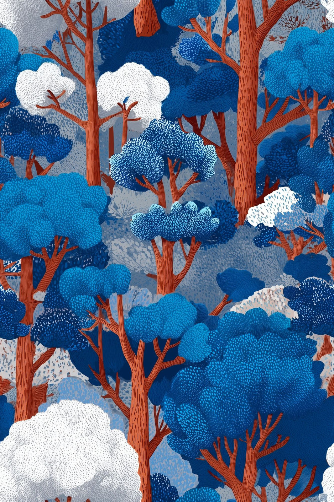 Blue Forest Wallpaper Stylized Trees Removable Woodland Landscape Wall Double Roll pattern artwork