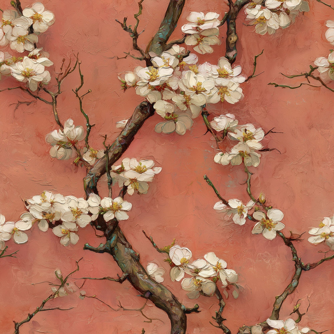Floral Blossoms Wallpaper Cherry Blossom Branches Removable Pink Textured Background Wall Double Roll pattern artwork