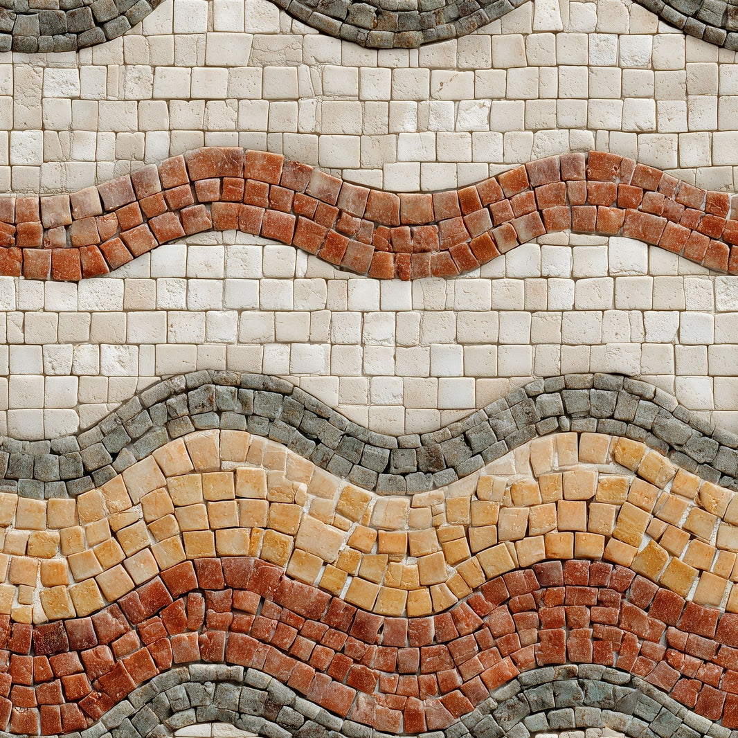 Stone Mosaic Wallpaper Wavy Bands Geometric Tiles Removable Wall Decor pattern artwork
