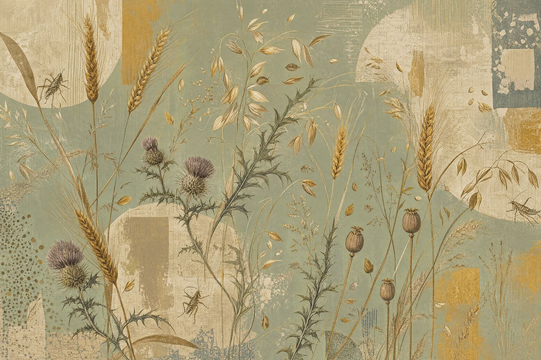 Botanical Meadow Wallpaper Sage Green Wildflower Wall Mural pattern artwork