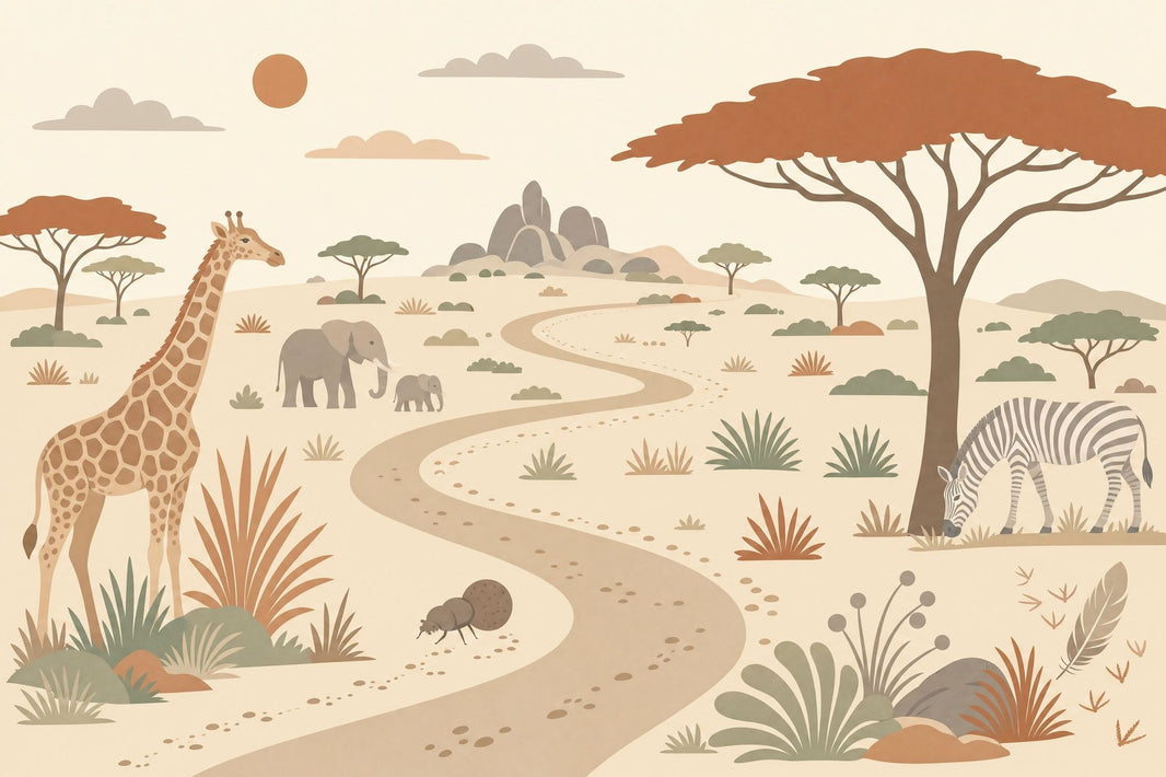 Safari Animals Wallpaper Neutral Savanna Landscape Wall Mural pattern artwork