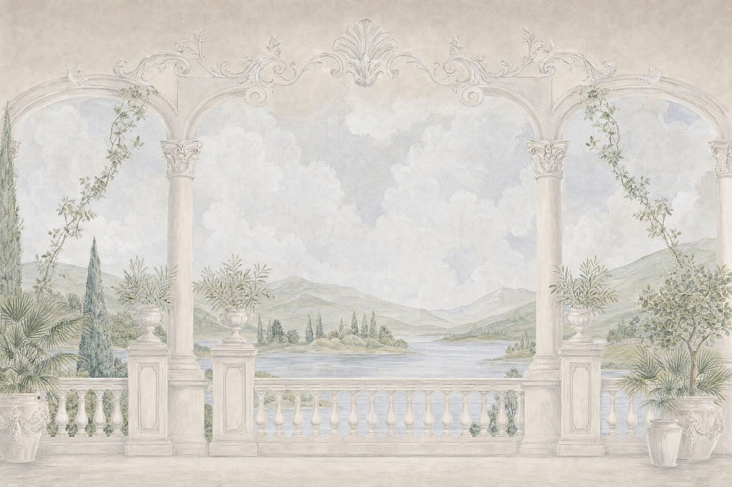 Classical Landscape Wallpaper Trompe L'Oeil Columns Wall Mural pattern artwork