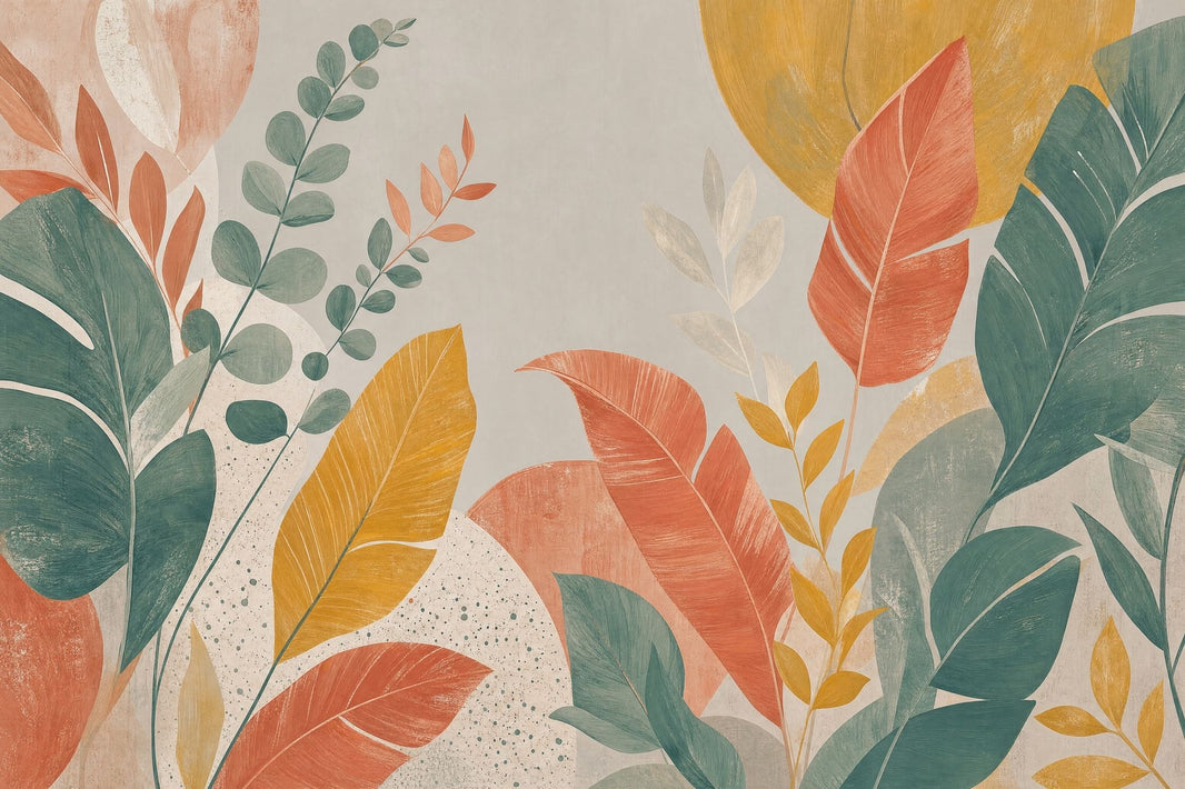 Abstract Botanical Wallpaper Oversized Colorful Leaves Wall Mural pattern artwork
