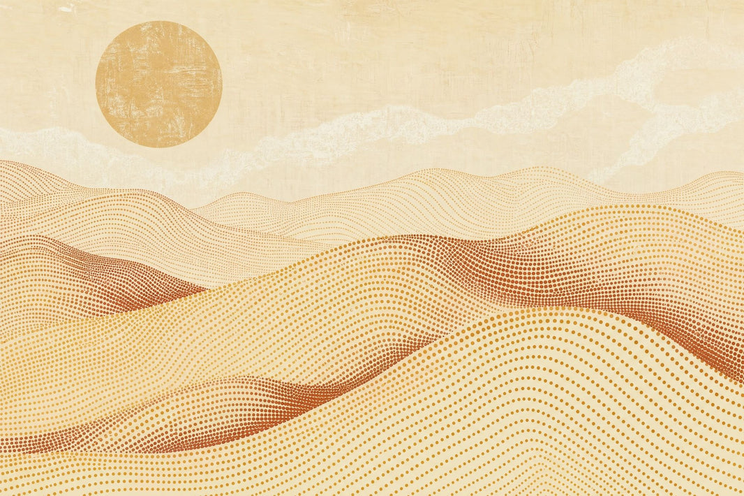 Abstract Desert Landscape Wallpaper Sun Dotted Waves Wall Mural pattern artwork