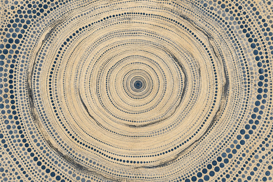 Abstract Dot Spiral Wallpaper Blue and Tan Wall Mural pattern artwork