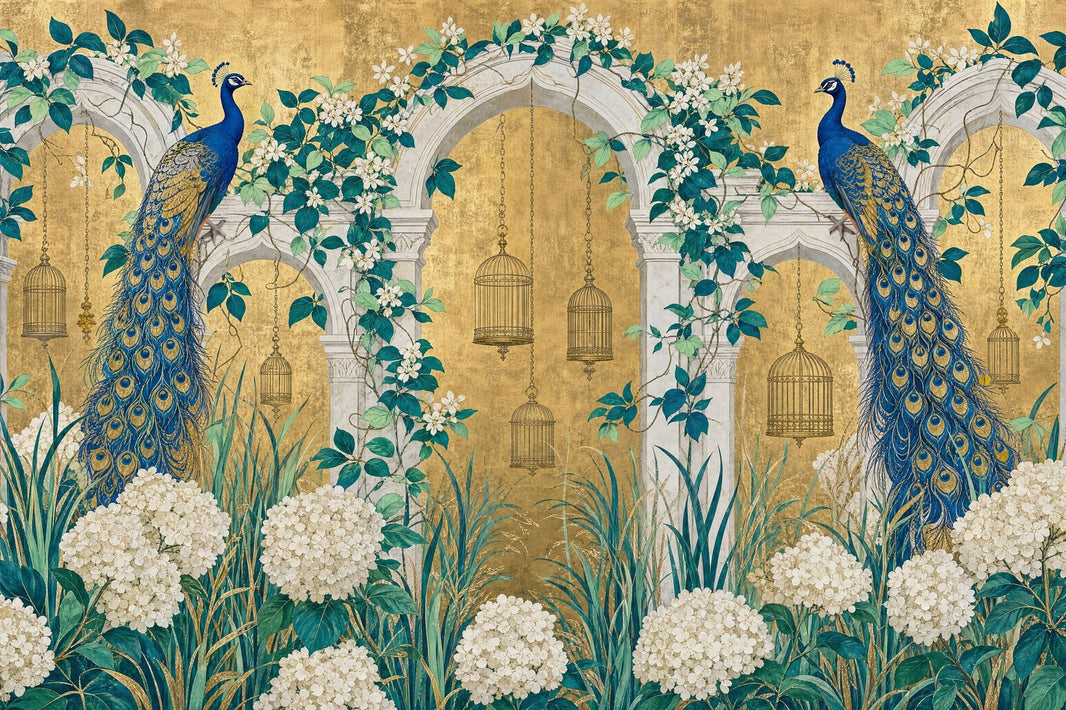 Peacock Garden Wallpaper Gold Archways Wall Mural pattern artwork