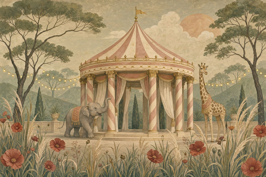 Vintage Circus Pavilion Wallpaper Safari Animals Wall Mural pattern artwork