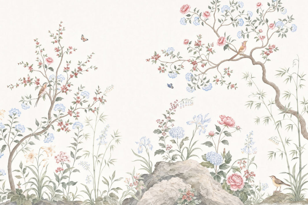 Botanical Bird Wallpaper Chinoiserie Branches Floral Wall Mural pattern artwork