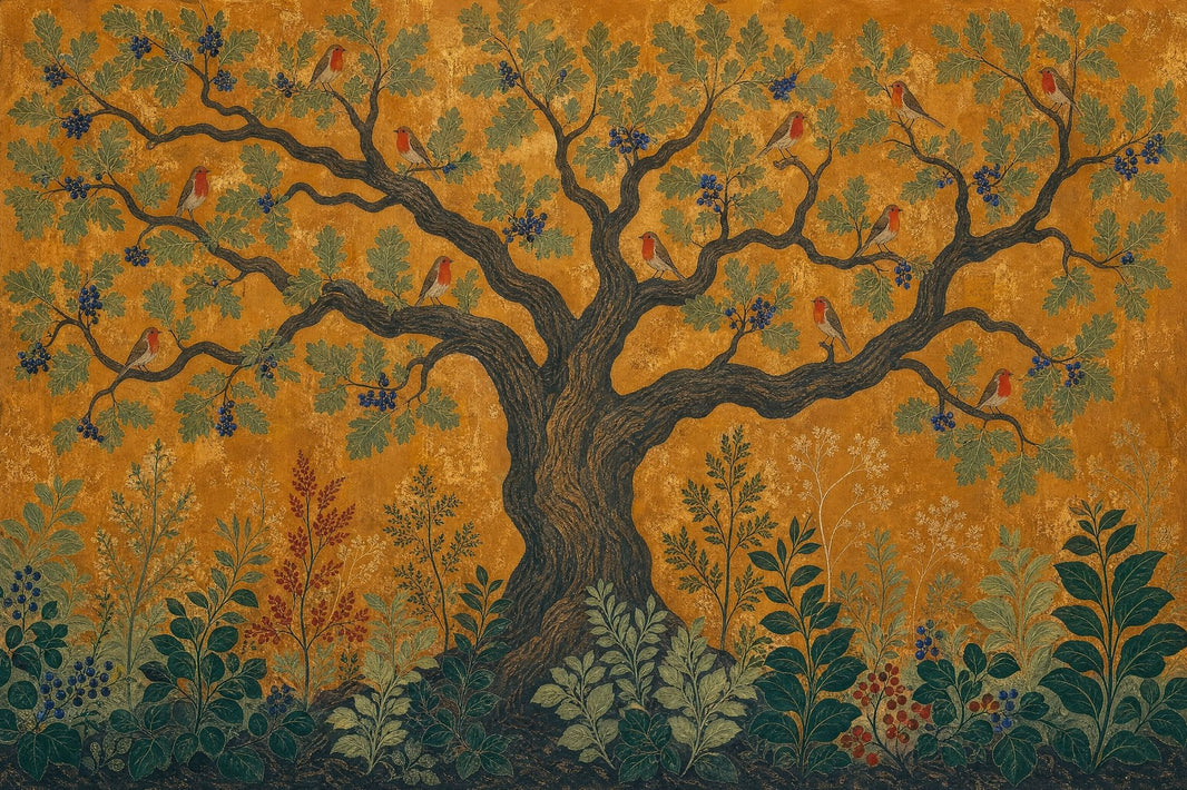 Tree and Birds Wallpaper Golden Forest Wall Mural pattern artwork