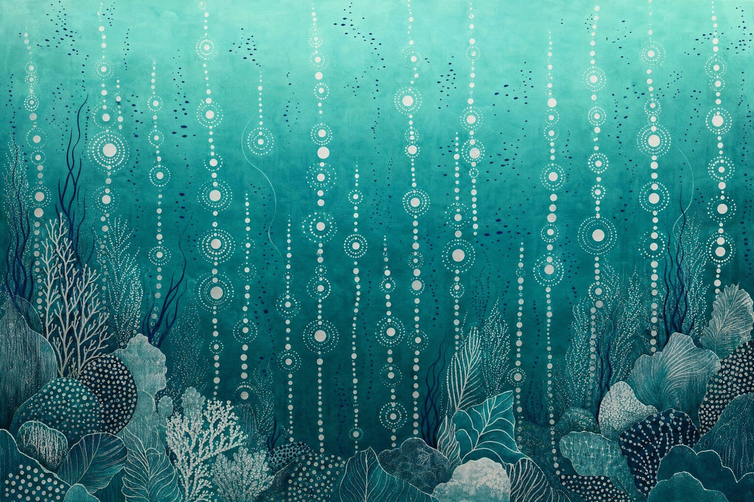 Underwater Abstract Wallpaper Teal Bubble Dots Wall Mural pattern artwork