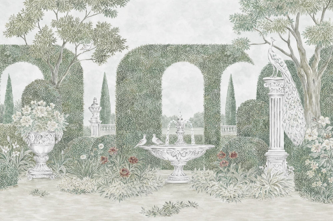 Garden Trellis Wallpaper Green Topiary Courtyard Wall Mural pattern artwork