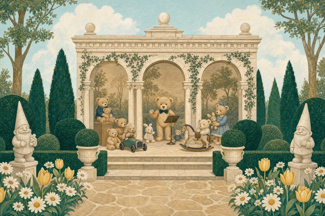 Teddy Bear Garden Wallpaper Classical Arch Scene Wall Mural pattern artwork