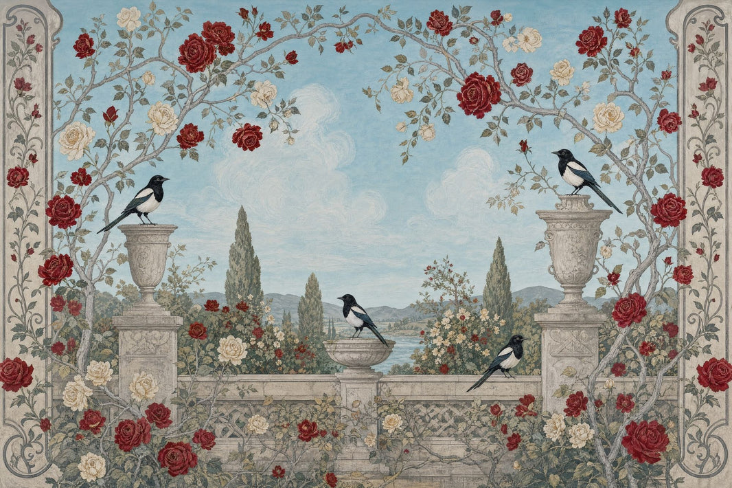 Muted Green Wallpaper Rose Garden Removable Magpie Wall Decor pattern artwork
