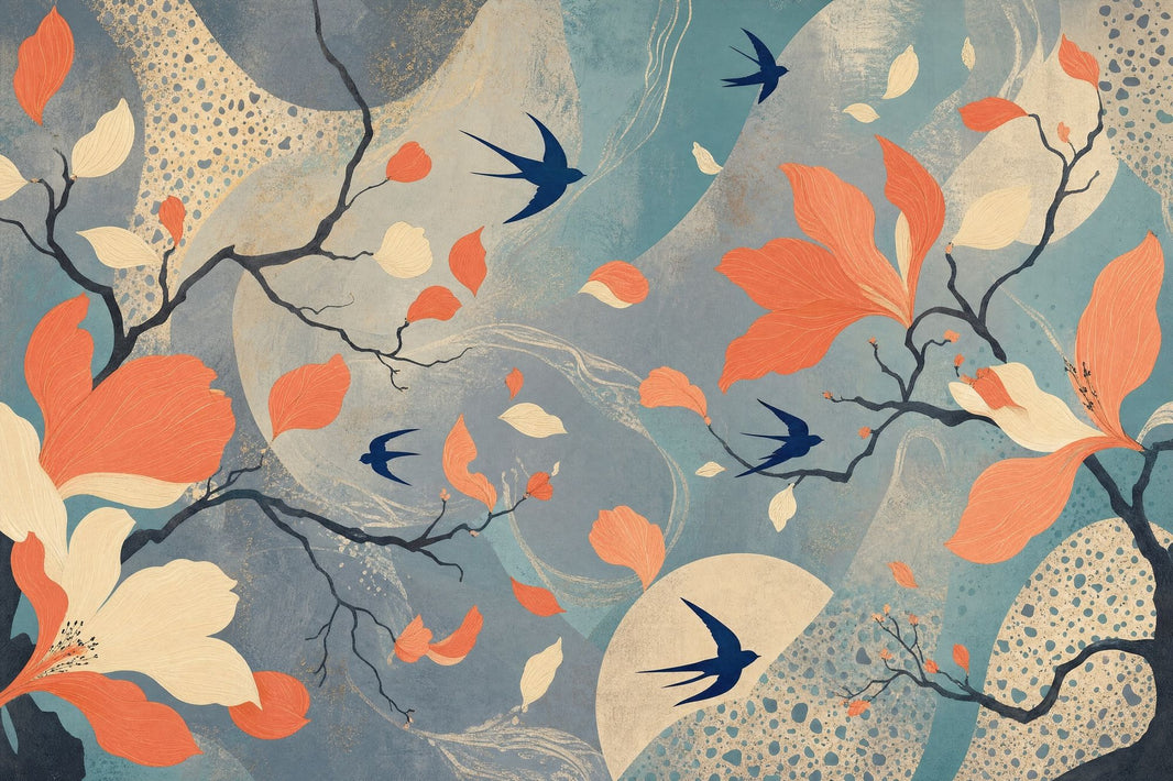Floral Wallpaper Abstract Birds Removable Wall Decor pattern artwork