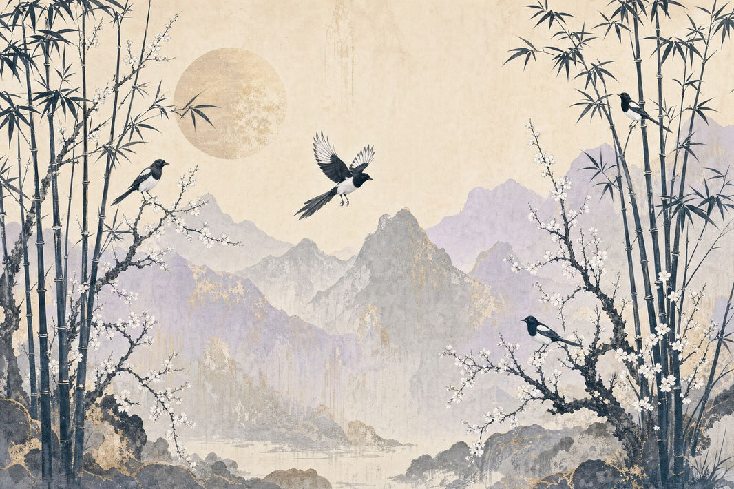 Chinoiserie Wallpaper Bamboo Removable Asian Landscape Wall Decor pattern artwork