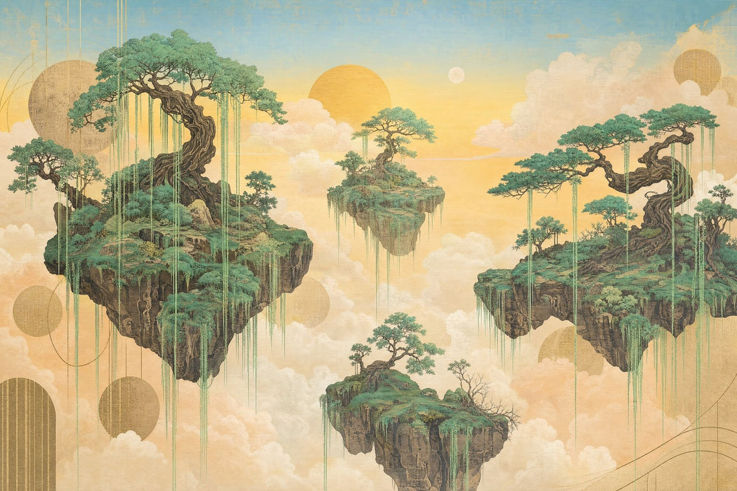 Floating Islands Wallpaper East Asian Landscape Vintage Mural Wall Mural pattern artwork