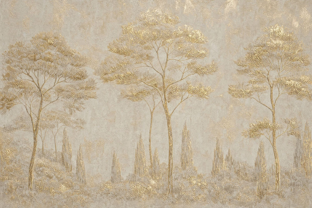 Gold Trees Wallpaper Beige Landscape Removable Metallic Wallpaper Wall Decor pattern artwork