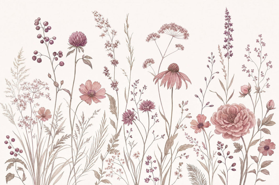 Wildflowers Wallpaper Watercolor Removable Botanical Wall Decor pattern artwork