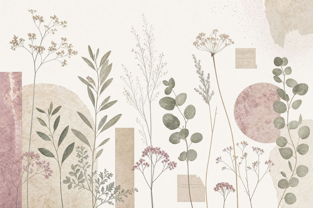 Pressed Flowers Wallpaper Botanical Eucalyptus Leaves Removable Wall Decor pattern artwork