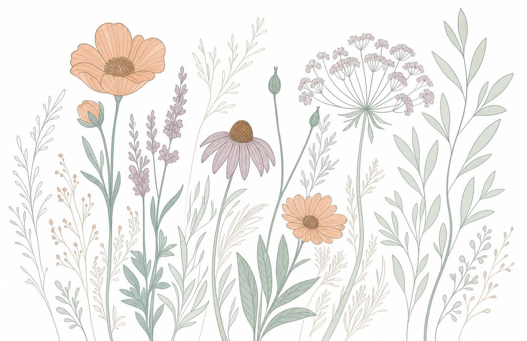 White Background Wallpaper Minimal Botanical Wall Mural pattern artwork