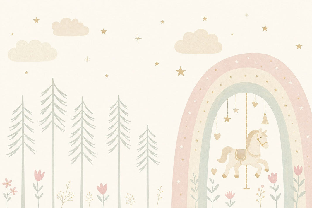 Beige Clouds Wallpaper Pastel Sky Rainbow Removable Wall Decor pattern artwork