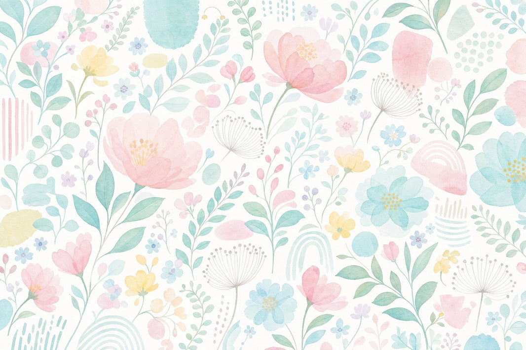 White Background Wallpaper Pastel Botanical Wall Mural pattern artwork