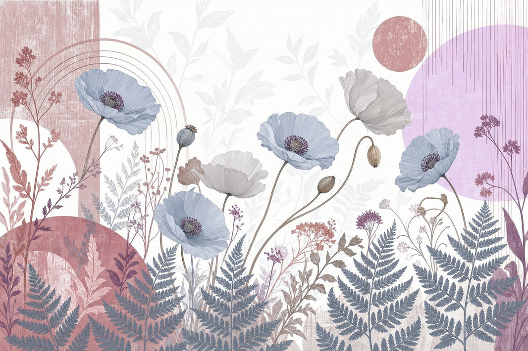 White Background Wallpaper Modern Botanical Watercolor Removable Wall Decor pattern artwork