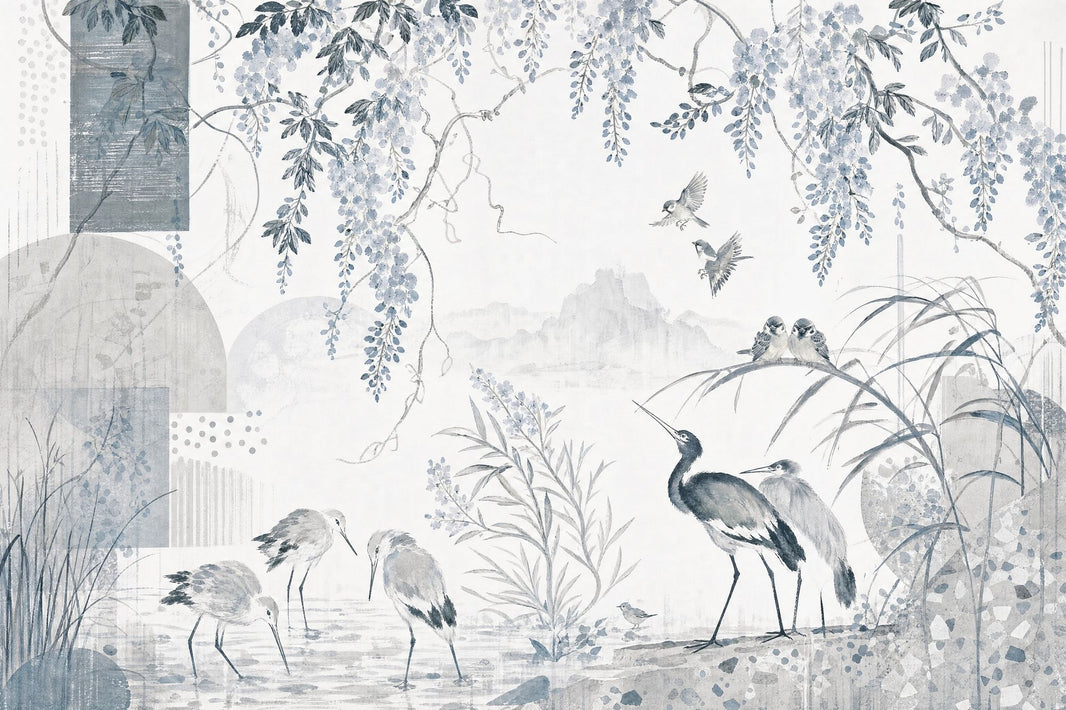 Chinoiserie Wallpaper Watercolor Birds Wall Mural pattern artwork