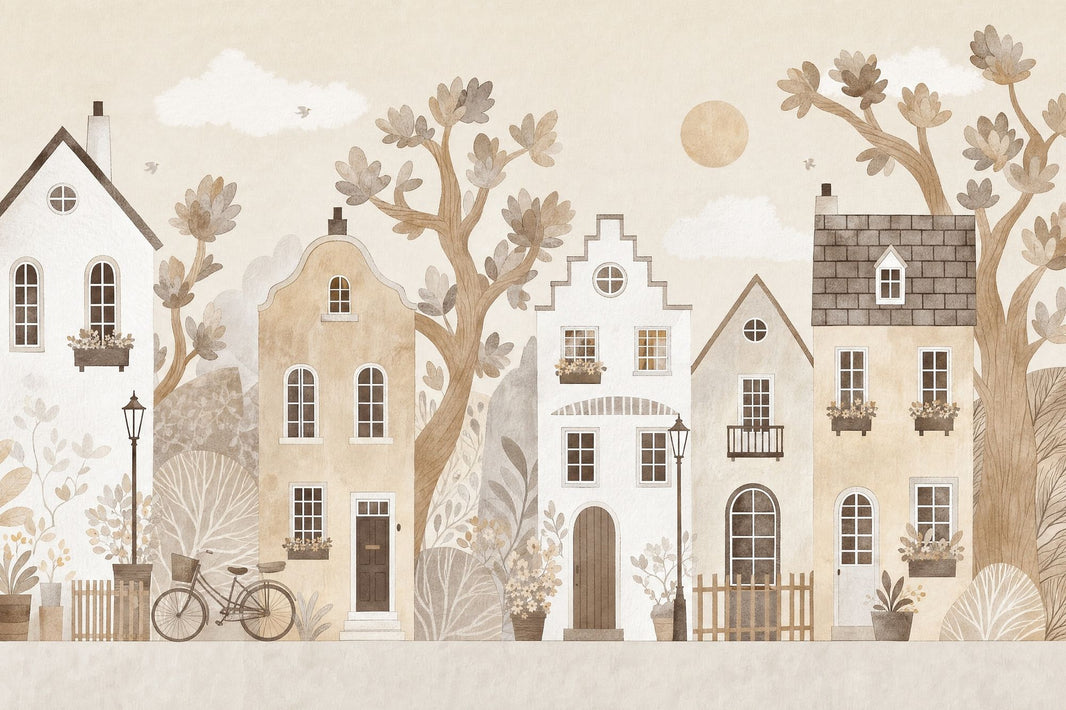 European Wallpaper Village Watercolor Removable Wall Decor pattern artwork
