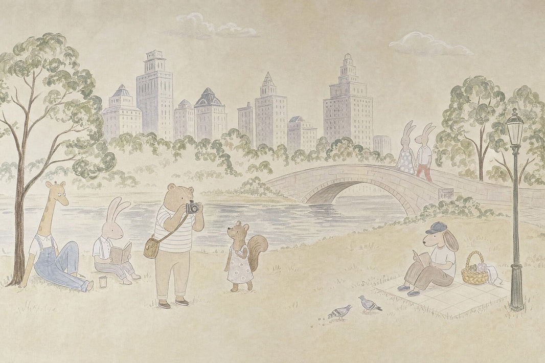 Watercolor Park Wallpaper City Skyline Removable Storybook Animals Wall Decor pattern artwork