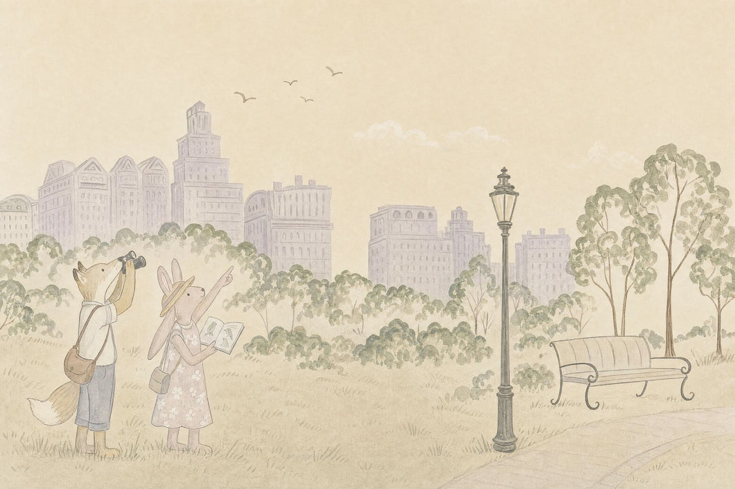 City Park Wallpaper Watercolor Storybook Animals Wall Mural pattern artwork