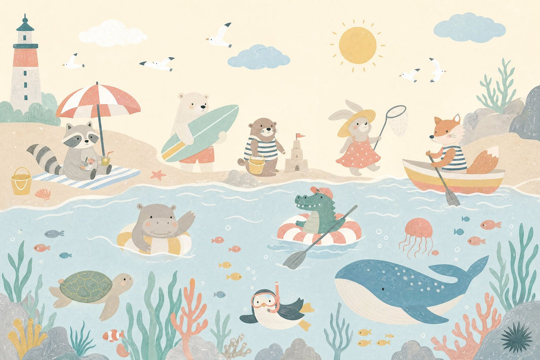 Childrens Wallpaper Coastal Removable Underwater Animals Wall Decor pattern artwork