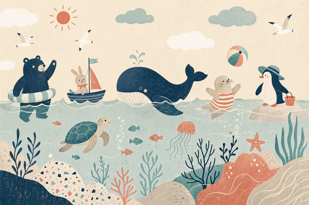 Ocean Wallpaper Coastal Sea Animals Wall Mural pattern artwork