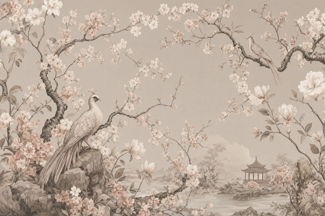 Chinoiserie Wallpaper Floral Landscape Removable Wall Decor pattern artwork
