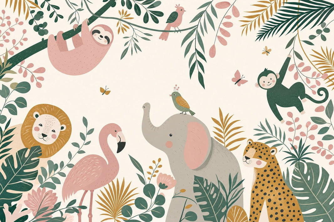 Nursery Wallpaper Tropical Jungle Removable Safari Animals Wall Decor pattern artwork