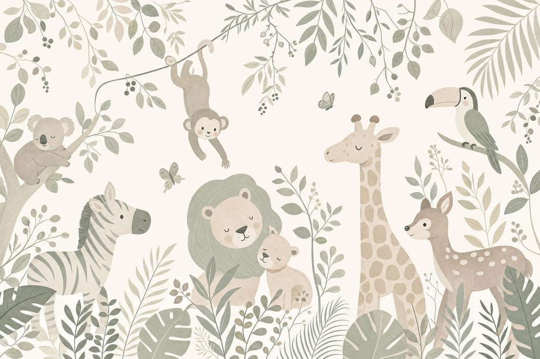 Jungle Animals Wallpaper Safari Nursery Watercolor Wall Mural pattern artwork