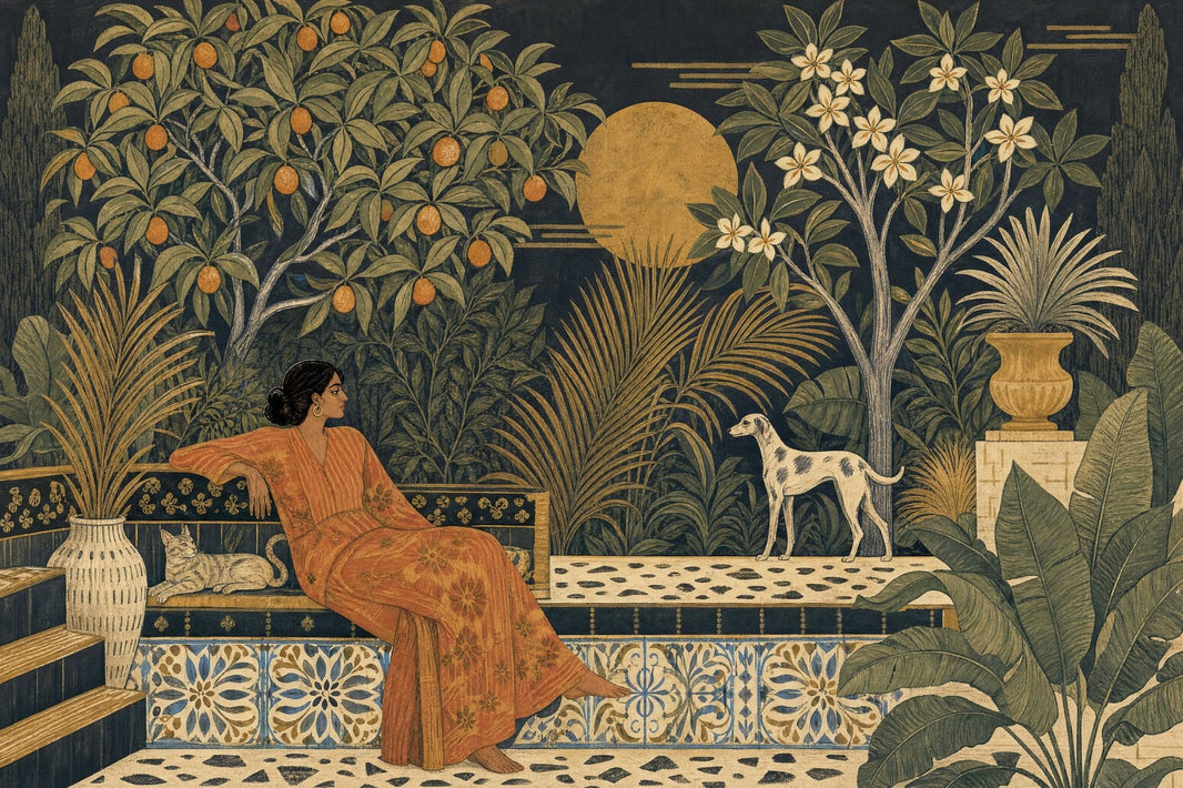 Dark Tropical Garden Wallpaper Vintage Mural Mediterranean Terrace Wall Mural pattern artwork