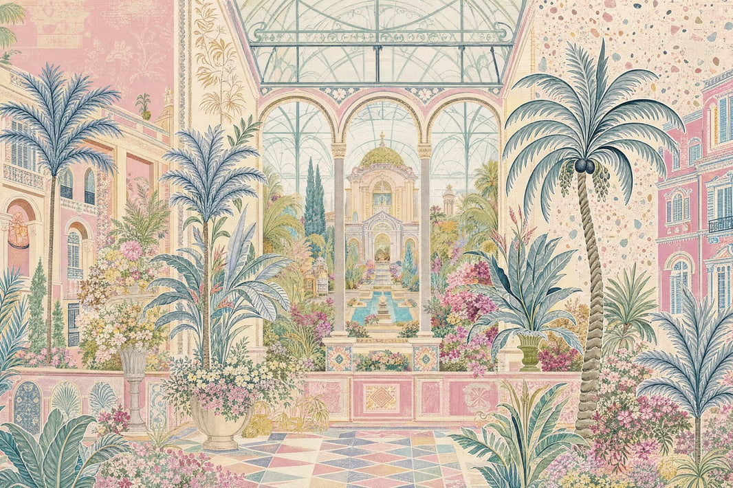 Tropical Garden Wallpaper Mediterranean Villa Removable Palm Trees Wall Decor pattern artwork