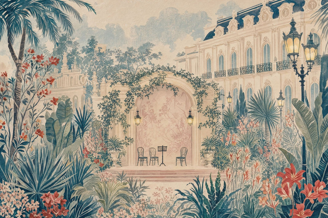 Vintage Tropical Wallpaper Palm Garden Palace Removable Wall Decor pattern artwork