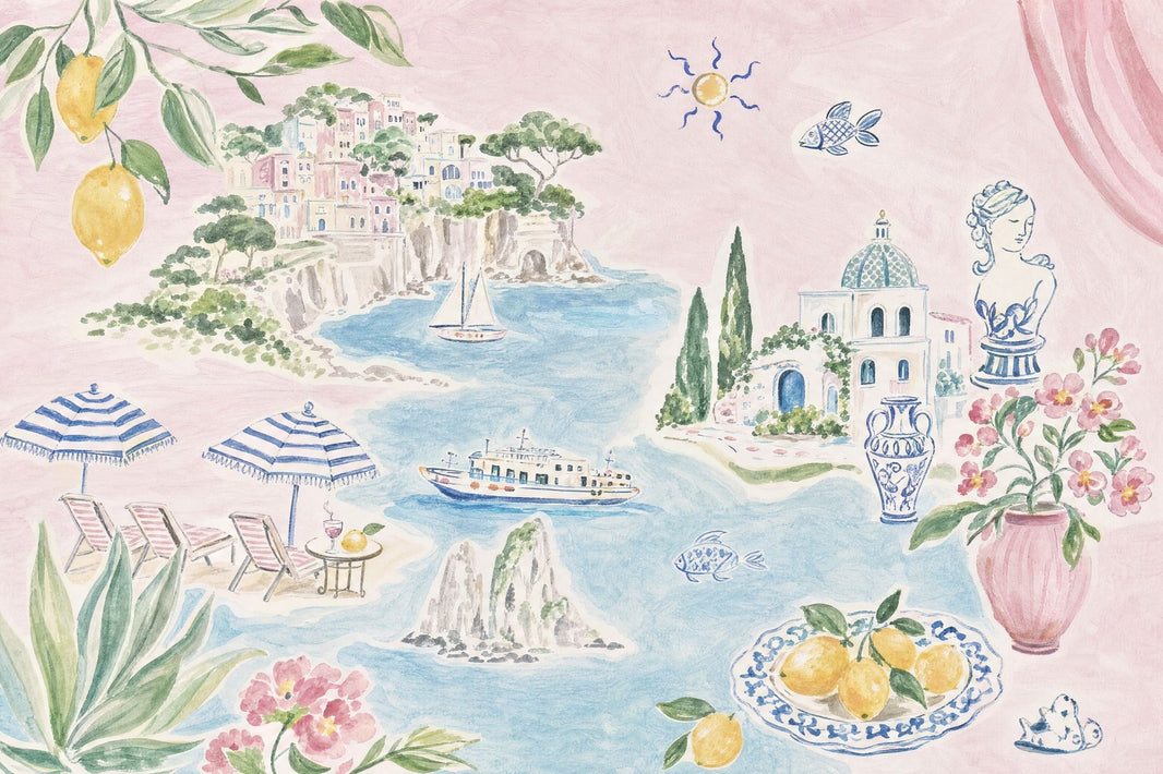 Mediterranean Wallpaper Coastal Removable Watercolor Wall Decor pattern artwork