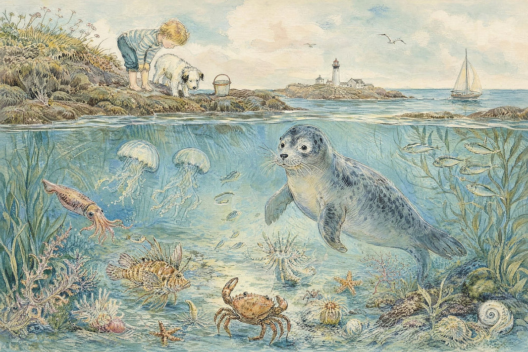 Underwater Scene Wallpaper Coastal Seascape Storybook Seaside Wall Mural pattern artwork