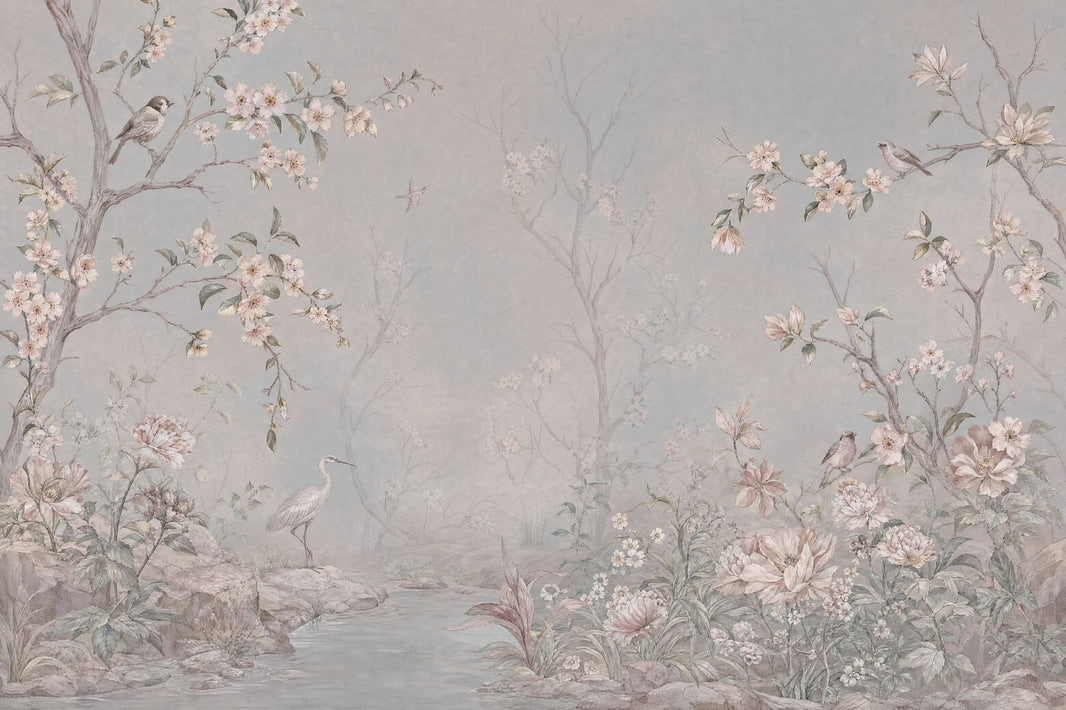 Floral Landscape Wallpaper Garden Mural Birds Removable Wall Decor pattern artwork