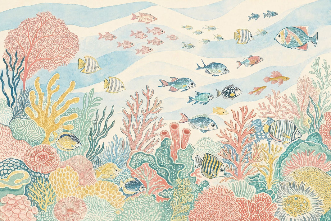 Underwater Wallpaper Coral Reef Tropical Fish Removable Wall Decor pattern artwork
