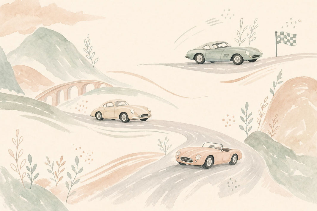 Watercolor Wallpaper Vintage Cars Removable Winding Road Wall Decor pattern artwork