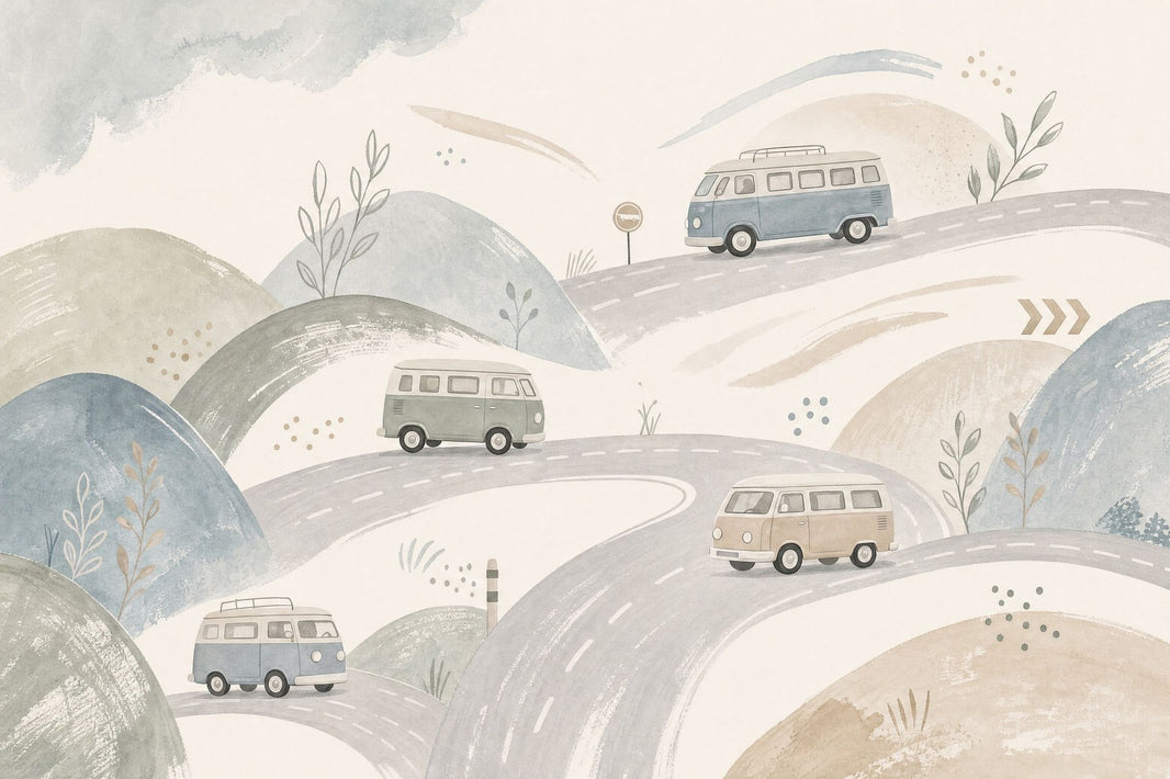Watercolor Landscape Wallpaper Camper Vans Scandinavian Style Wall Mural pattern artwork