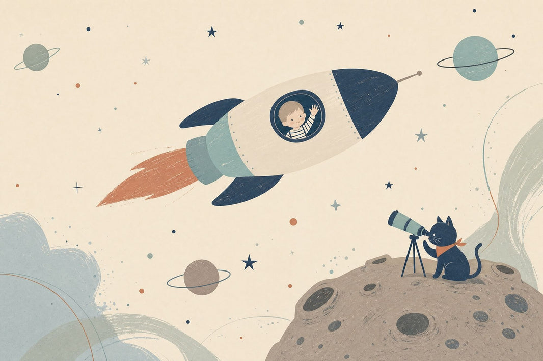 Rocket Wallpaper Planets Stars Wall Mural pattern artwork