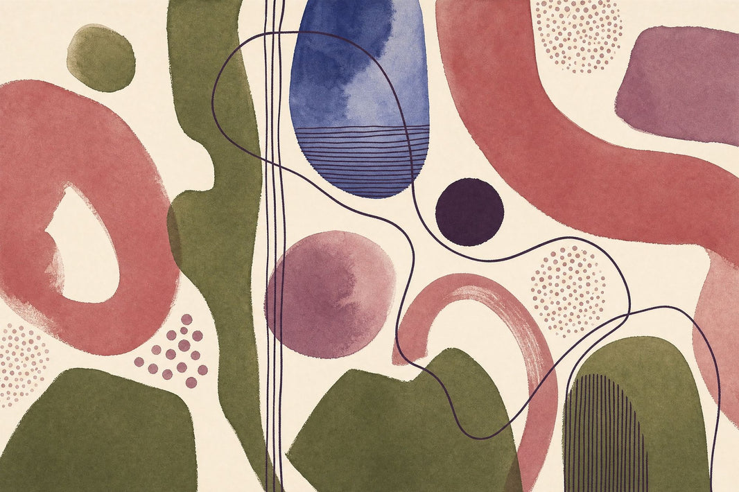 Organic Shapes Wallpaper Watercolor Modern Linework Wall Mural pattern artwork