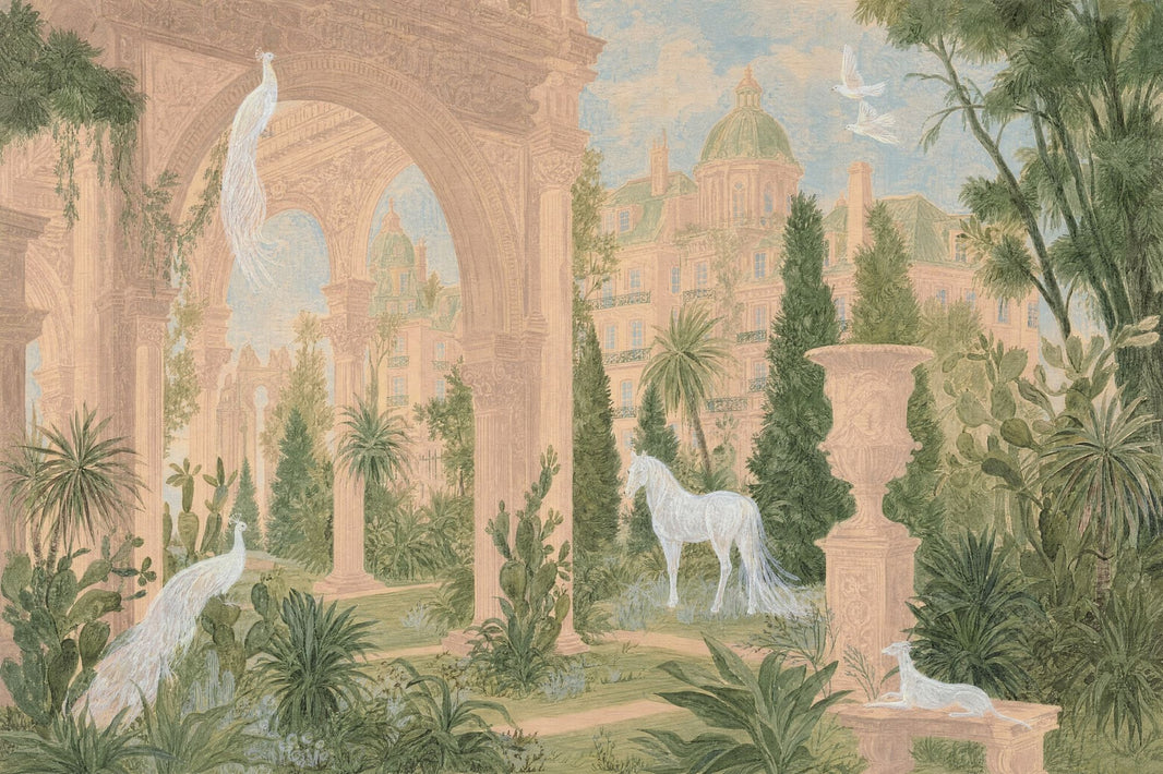 Classical Garden Wallpaper Italianate Architecture Removable Mediterranean Landscape Wall Decor pattern artwork