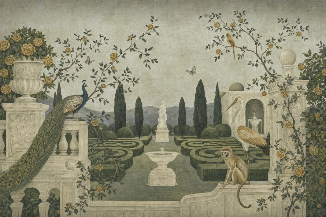 Vintage Garden Wallpaper Italian Villa Peacock Wall Mural pattern artwork